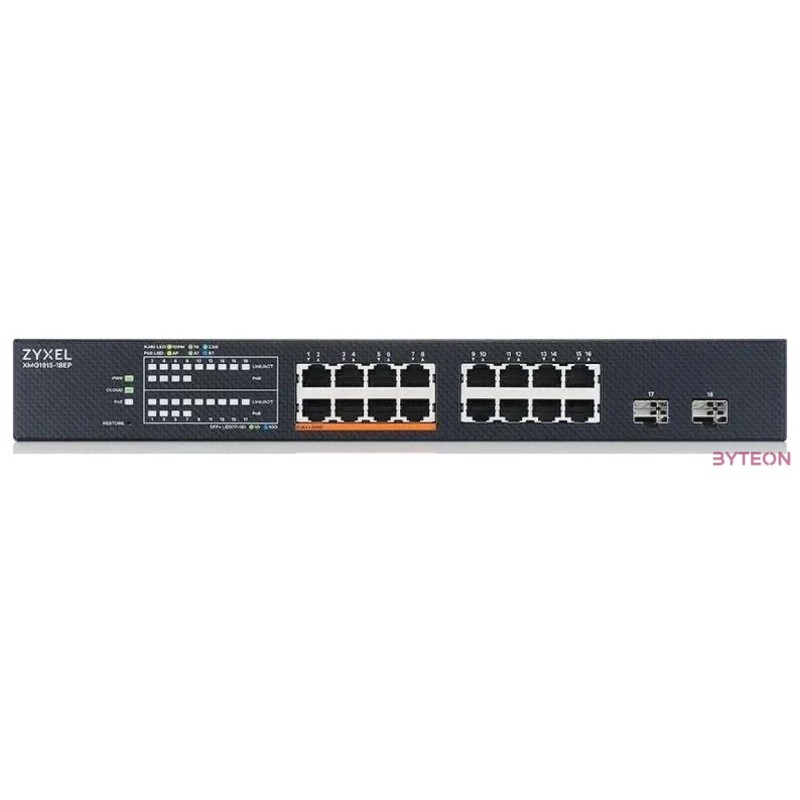 ZYXEL Switch 16-port 2.5GbE, 2 SFP, 8 x PoE 180W  Smart Switch, hybird mode, NebulaFlex Cloud, XMG1915-18EP-EU0101F