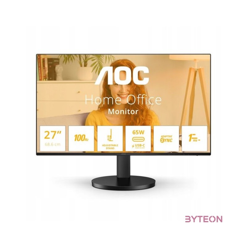 AOC IPS monitor 27 Q27B3CF2 2560x1440, 169, 350cd,m2, 4ms, HDMI,2xUSB,USB-C, hangszóró, 100Hz, áll. mag.