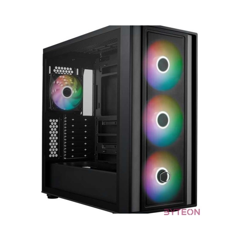 COOLER MASTER Ház ATX MasterBox 600, 4db ARGB Ventilátor, Tápegység nélkül, Üvegfalú, fekete