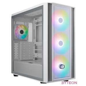 COOLER MASTER Ház ATX MasterBox 600, 4db ARGB Ventilátor, Tápegység nélkül, Üvegfalú, fehér