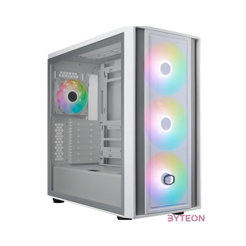 COOLER MASTER Ház ATX MasterBox 600, 4db ARGB Ventilátor, Tápegység nélkül, Üvegfalú, fehér