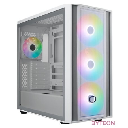 COOLER MASTER Ház ATX MasterBox 600, 4db ARGB Ventilátor, Tápegység nélkül, Üvegfalú, fehér