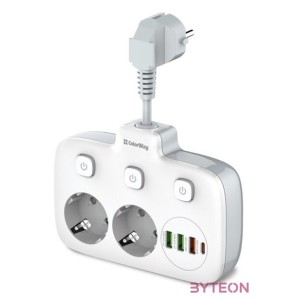 COLORWAY Hálózati elosztó, CW-CHE24PDW, 2 dugalj, 3xUSB-A, 1xUSB-C 2m, fekete