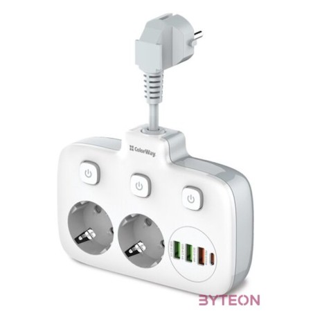 COLORWAY Hálózati elosztó, CW-CHE24PDW, 2 dugalj, 3xUSB-A, 1xUSB-C 2m, fekete