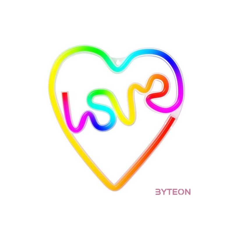 FOREVER LIGHT Neon LED dekorációs RGB lámpa LOVE in HEART, USB, távirányító, MUSIC SYNC, szabályozható, TIMER