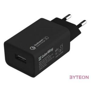 COLORWAY USB töltő adapter, 1USB Quick Charge 3.0 (18W) black (CW-CHS013Q-BK)