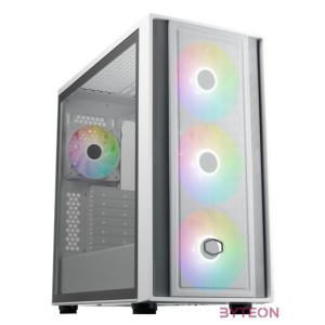 COOLER MASTER Ház ATX MasterBox 600, 4db ARGB Ventilátor, Tápegység nélkül, Üvegfalú, fehér