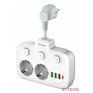 COLORWAY Hálózati elosztó, CW-CHE24PDW, 2 dugalj, 3xUSB-A, 1xUSB-C 2m, fekete