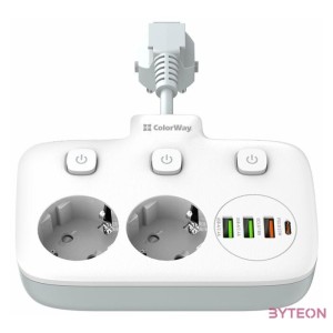 COLORWAY Hálózati elosztó, CW-CHE24PDW, 2 dugalj, 3xUSB-A, 1xUSB-C 2m, fekete