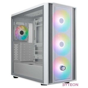 COOLER MASTER Ház ATX MasterBox 600, 4db ARGB Ventilátor, Tápegység nélkül, Üvegfalú, fehér