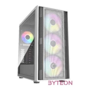 COOLER MASTER Ház ATX MasterBox 600, 4db ARGB Ventilátor, Tápegység nélkül, Üvegfalú, fehér