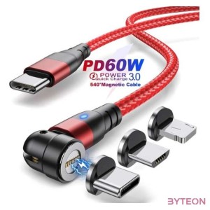 BLACKBIRD Mágneses Töltőkábel PD 60W QC3.0 USB-C to Lightning,Micro USB, USB-C