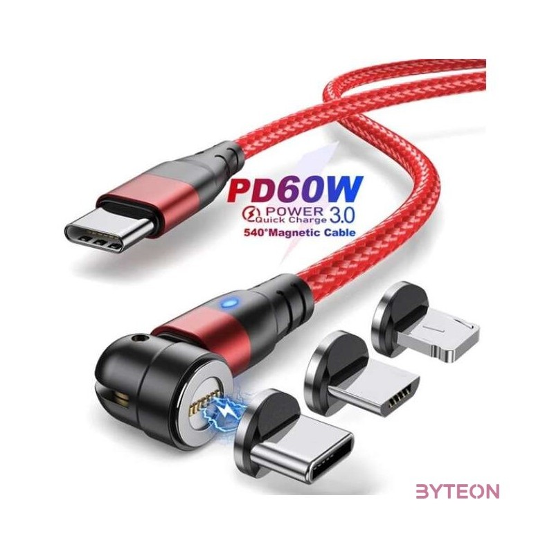 BLACKBIRD Mágneses Töltőkábel PD 60W QC3.0 USB-C to Lightning,Micro USB, USB-C