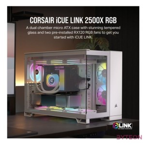 CORSAIR Ház iCUE LINK 2500X RGB Dual Chamber, 2xRX120 RGB Ventilátor, Tápegység nélkül, Edzett Üveg, fehér