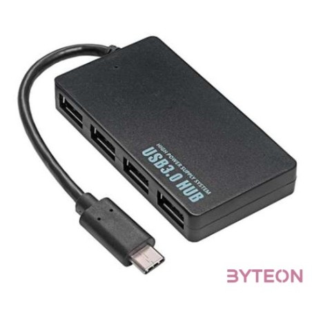 BLACKBIRD USB HUB 4xUSB 3.0 Type-C csatlakozóval, Fekete