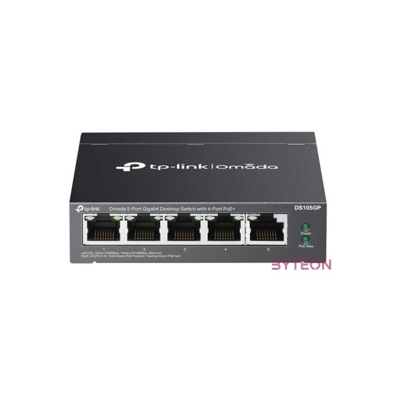 TP-LINK Switch 5x1000Mbps(4xPOE) Fémházas (Omada), DS105GP