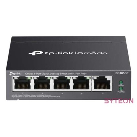 TP-LINK Switch 5x1000Mbps(4xPOE) Fémházas (Omada), DS105GP