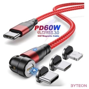 BLACKBIRD Mágneses Töltőkábel PD 60W QC3.0 USB-C to Lightning,Micro USB, USB-C