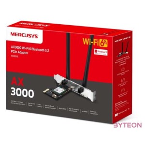 MERCUSYS Wireless Adapter PCI-Express 5.2 Dual Band AX3000 Wifi 6 Bluetooth, MA80XE