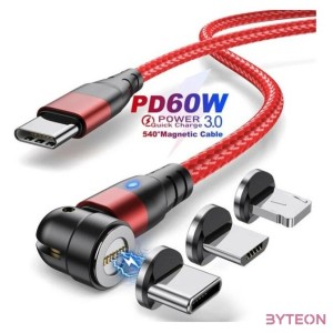 BLACKBIRD Mágneses Töltőkábel PD 60W QC3.0 USB-C to Lightning,Micro USB, USB-C