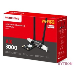 MERCUSYS Wireless Adapter PCI-Express 5.2 Dual Band AX3000 Wifi 6 Bluetooth, MA80XE