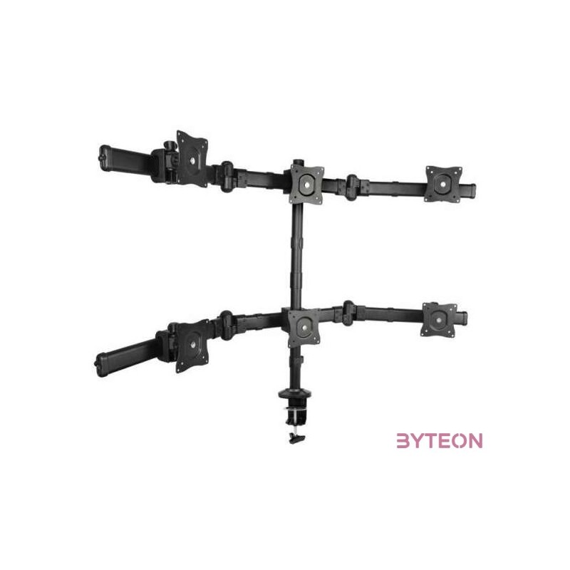 SBOX LCD-352,6 Asztali 6-os monitor tartó konzol, dönthető, forgatható, 13-27, 100x100, max 8 kg