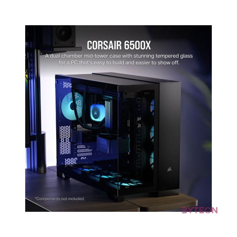 CORSAIR Ház 6500X Dual Chamber, Tápegység nélkül, Edzett Üveg, fekete