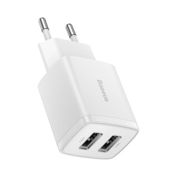 Baseus kompakt gyorstöltő, 2x USB, 10.5W (fehér)