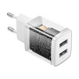 Baseus kompakt gyorstöltő, 2x USB, 10.5W (fehér)