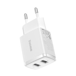 Baseus kompakt gyorstöltő, 2x USB, 10.5W (fehér)