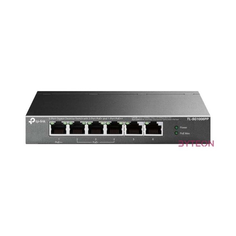 TP-LINK Switch 6x1000Mbps(3xPOE  1xPOE) Fémházas Asztali, TL-SG1006PP
