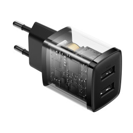 Baseus kompakt gyorstöltő, 2x USB, 10.5W (fekete)