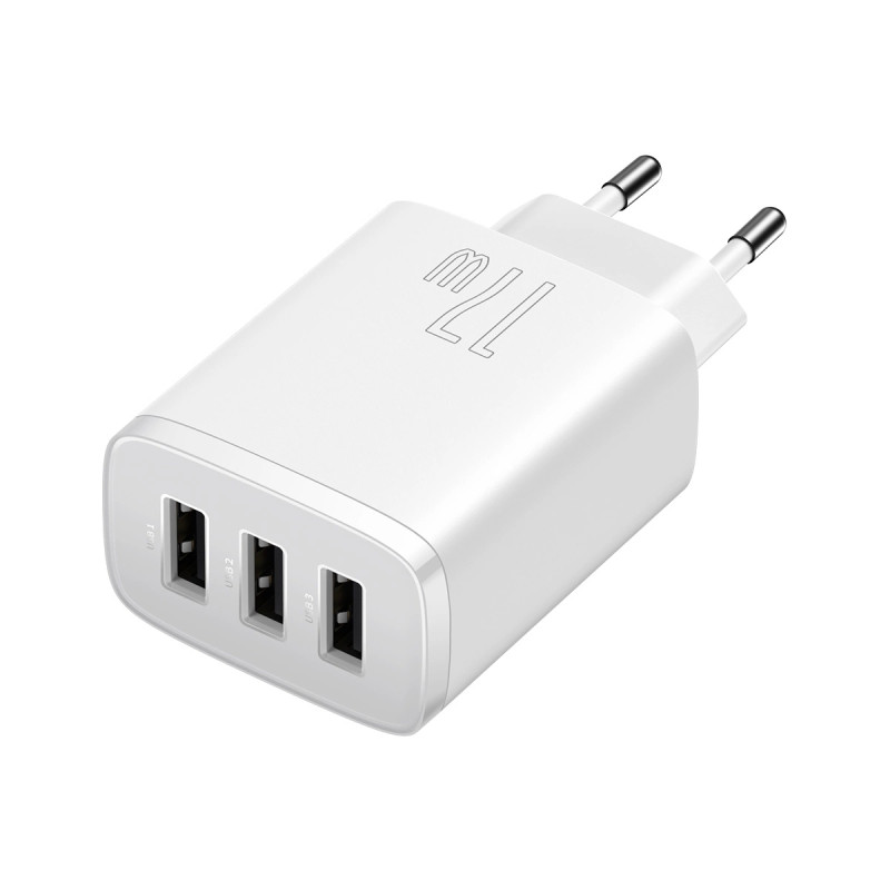 Baseus kompakt gyorstöltő, 3x USB, 17W (fehér)