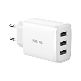 Baseus kompakt gyorstöltő, 3x USB, 17W (fehér)