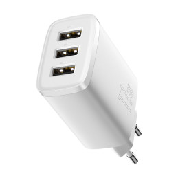 Baseus kompakt gyorstöltő, 3x USB, 17W (fehér)