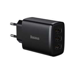 Baseus kompakt gyorstöltő, 3x USB, 17W (Fekete)