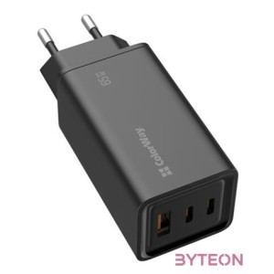 COLORWAY USB töltő adapter, GaN3 Pro Power Delivery (USB-A  2 USB TYPE-C) (65W) fekete (CW-CHS039PD-BK)
