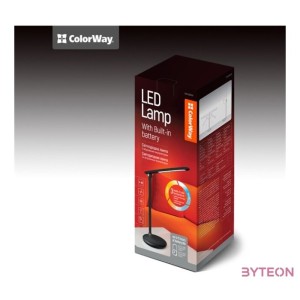 COLORWAY Asztali LED lámpa beépített akkumlátor,  dönthető, 3200-4300-6500k, 300 lm, fekete (CW-DL02B-B)