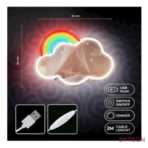 FOREVER LIGHT Neon világító LED tükör FELHŐ , SZIVÁRVÁNY, USB, be , ki kapcsoló, időzítő, 2 m kábel, 2év garancia