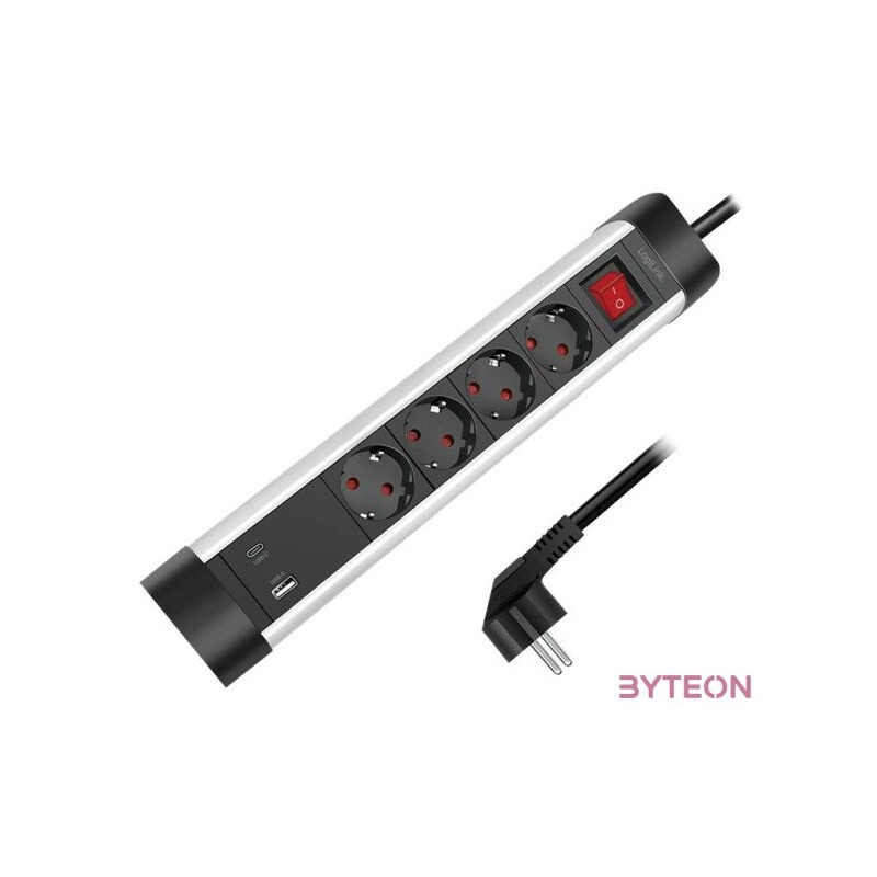 Logilink Aljzat 4 utas  kapcsoló, 4x CEE 7,3, 1x USB-A, 1x USB-C
