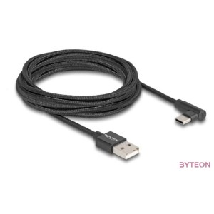 Delock USB 2.0 kábel A-típusú csatlakozódugó - USB Type-C csatlakozódugó, ívelt, 3 m, fekete