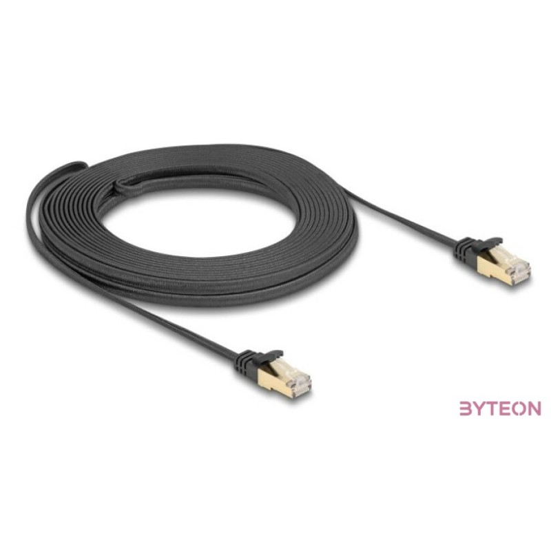 Delock RJ45 lapos hálózati kábel fonott borítással Cat.6A U,FTP apa - apa 10 m fekete