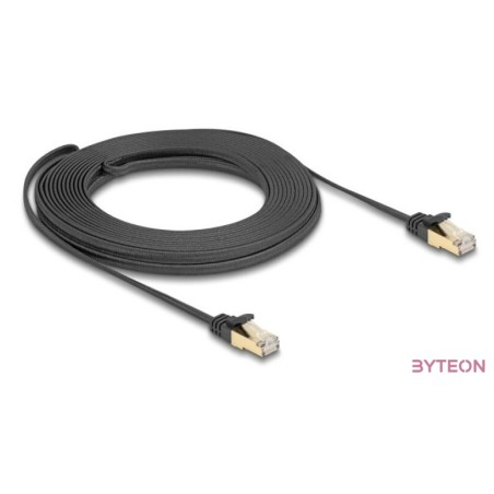 Delock RJ45 lapos hálózati kábel fonott borítással Cat.6A U,FTP apa - apa 10 m fekete