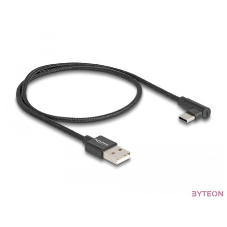 Delock USB 2.0 kábel A-típusú csatlakozódugó - USB Type-C csatlakozódugó, ívelt, 0,5 m, fekete