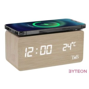 TNB JOY fa borítású, LED kijelzős ébresztőóra vezetéknélküli töltővel