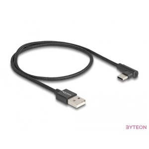 Delock USB 2.0 kábel A-típusú csatlakozódugó - USB Type-C csatlakozódugó, ívelt, 0,5 m, fekete