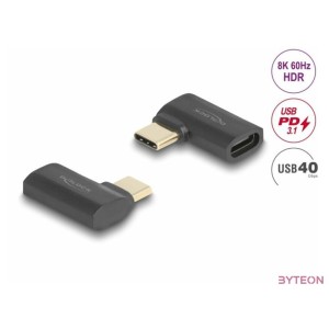 Delock USB Adapter 40 Gbps USB Type-C PD 3.1 240 W csatlakozódugóval - csatlakozóhüvellyel, ívelt bal , jobb 8K 60 Hz