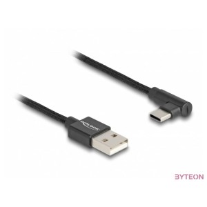 Delock USB 2.0 kábel A-típusú csatlakozódugó - USB Type-C csatlakozódugó, ívelt, 0,5 m, fekete