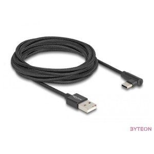 Delock USB 2.0 kábel A-típusú csatlakozódugó - USB Type-C csatlakozódugó, ívelt, 3 m, fekete