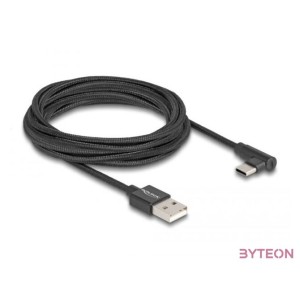 Delock USB 2.0 kábel A-típusú csatlakozódugó - USB Type-C csatlakozódugó, ívelt, 3 m, fekete